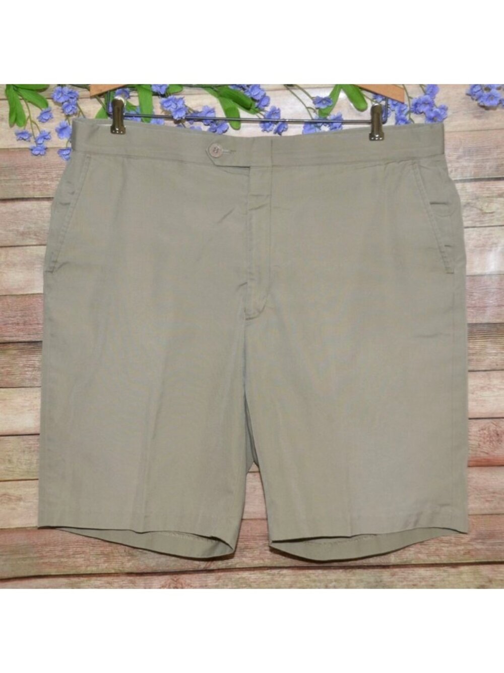 VTG Sansabelt Shorts Mens 38 Khaki Tan Chino Flat Front Mid Rise 9” Inseam Golf